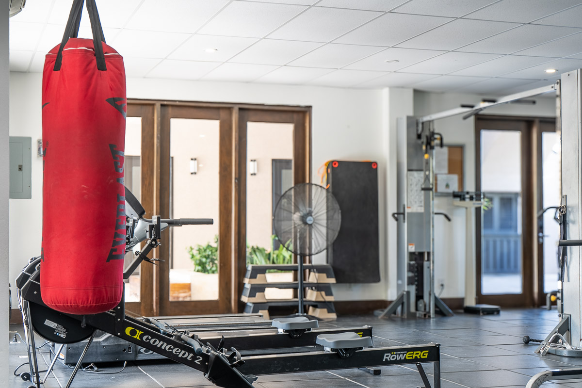 Sugar Ridge fitness studio with rowing machine, boxing equipment and functional training area