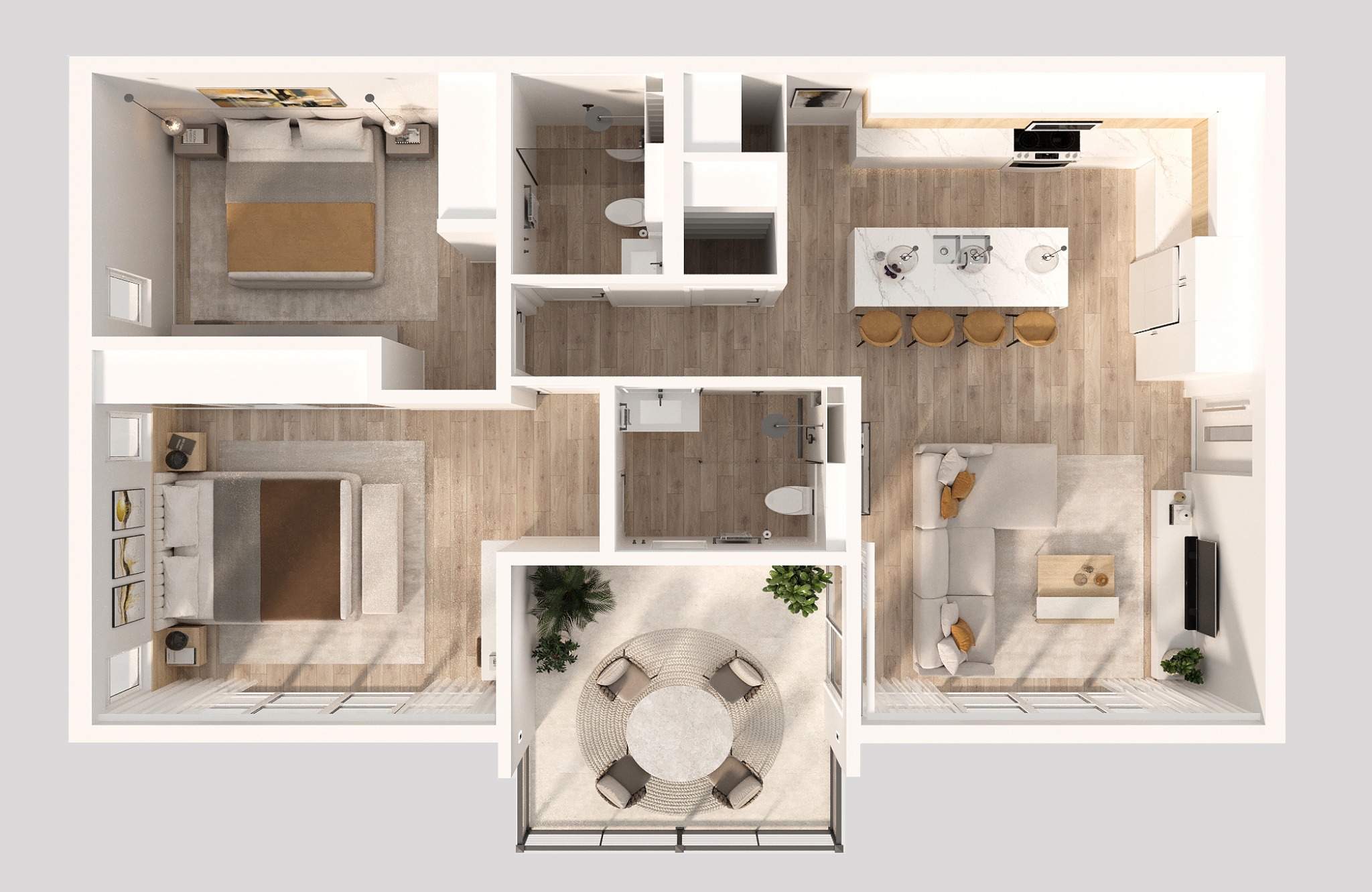 Garden Residence — lower unit aerial floor plan view at Sugar Ridge Condos